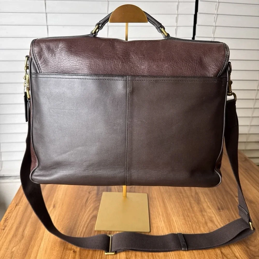 Coach Essex Messenger Briefcase Bag Brown Pebbled Leather Mens Satchel